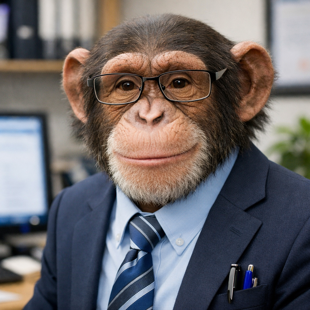 a headshot of a monkey who works in an office-1